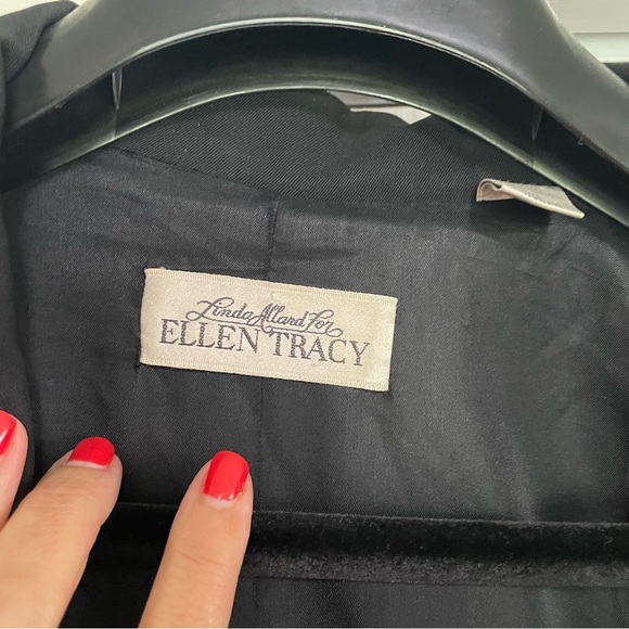 Linda Allard for Ellen Tracy Vintage Black Trench Coat 100% Wool Size Large - Picture 5 of 14